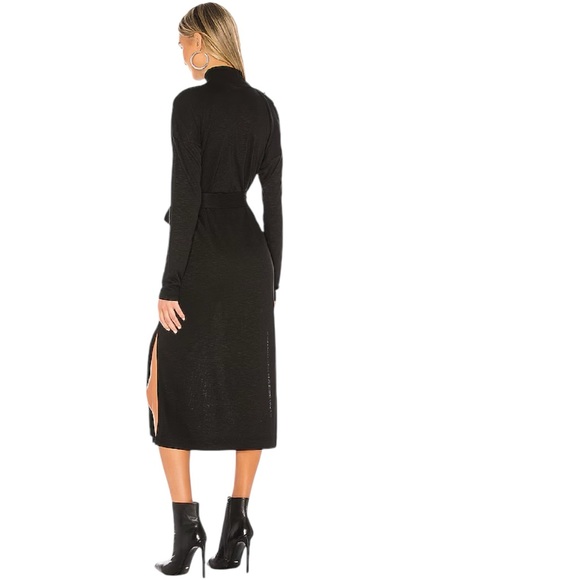 Paige Paxton Black Cutout Knit Midi Dress Tie Waist Belted Side Slit Size XS - Picture 3 of 13